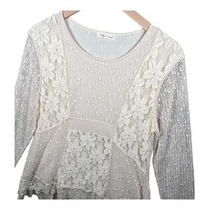 Indigo Soul‎ Tunic Top Womens Large Lace Crochet Knit Bohemian Blouse Career